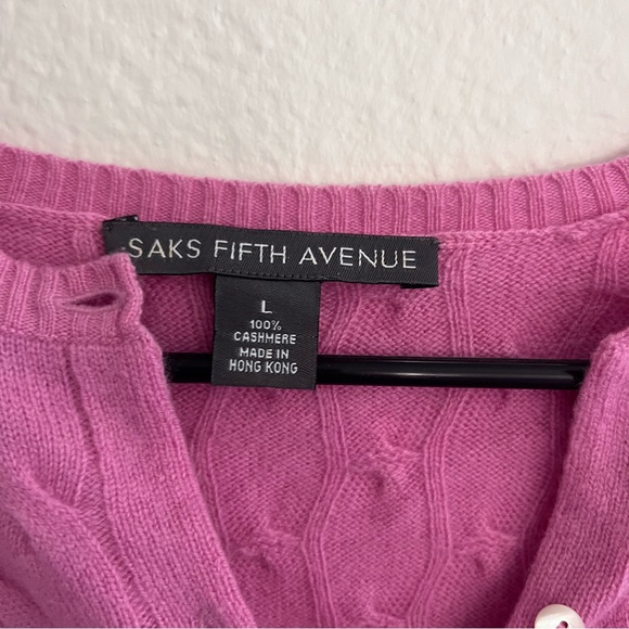 Cashmere pink sweater size L Saks Fifth Avenue pink button up cardigan - Picture 2 of 4